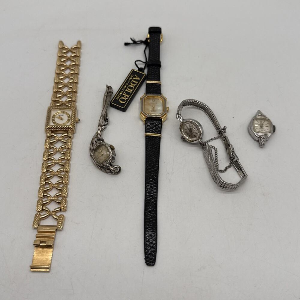 Vtg Ladies Watch Lot Of 5 Bulova, Elgin, Monet, Waltham & Adolfo Parts Repair